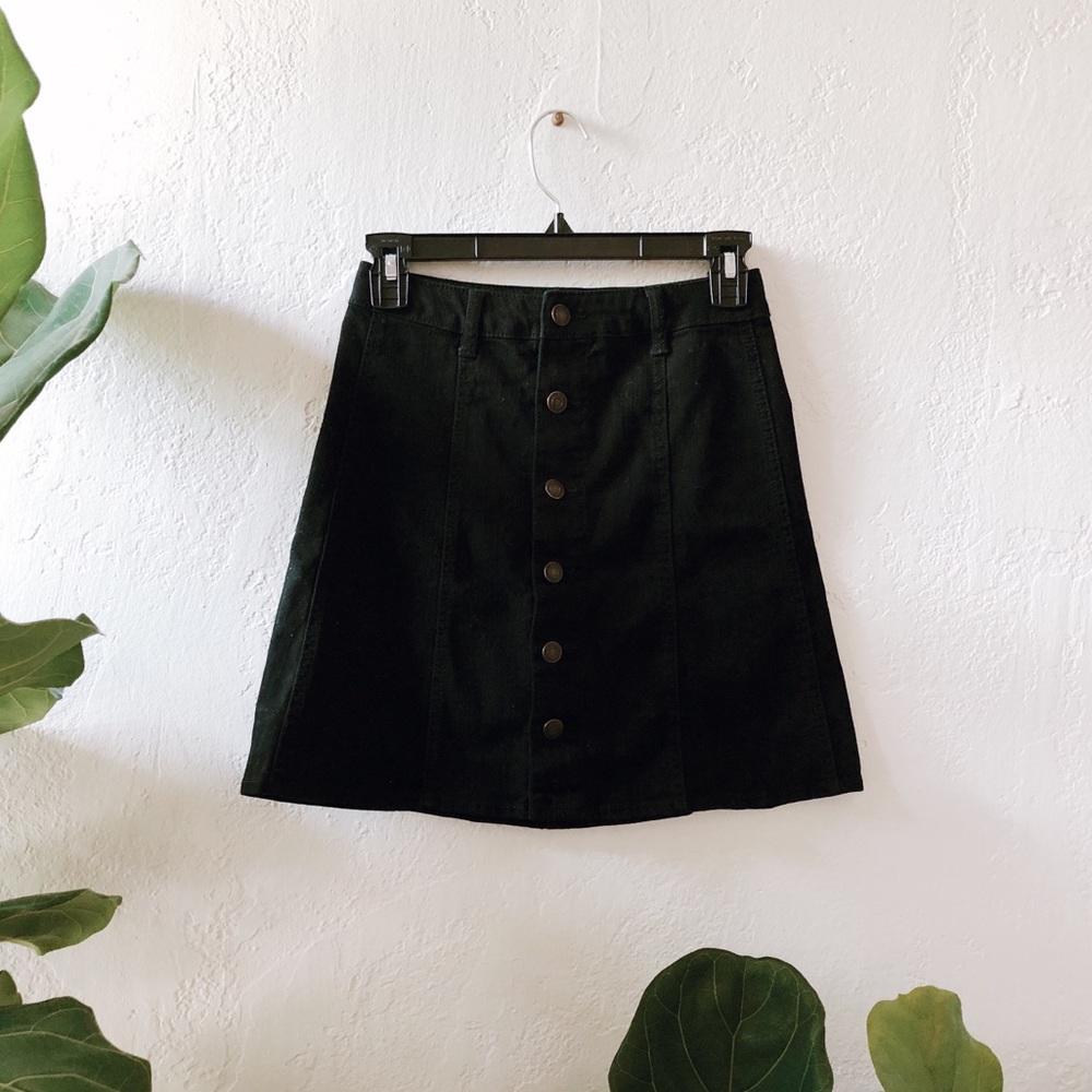Black Denim Button Through Mini Skirt